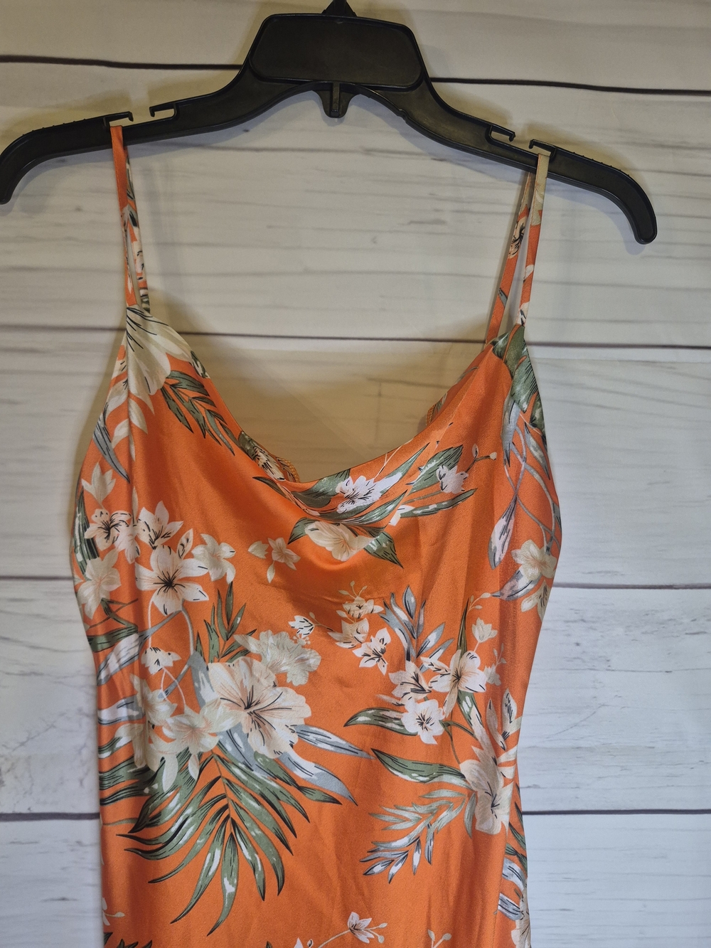 Orange Tropical Floral Slip Midi Dress - Lightweight Summer Dress - Picture 5 of 9